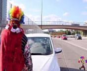 Gibby The Clown Fucks Juicy Tee On Atlanta&rsquo;s Most Popular Highway from viral teen in gray shirt and braces gets surprise blowjob