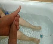 She was taking a bath, but I really wanted to have fun with her little legs and mouth from japanese foot job