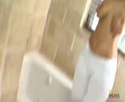 Oiled up babe gets her cunt screwed hard in the bathroom from mom stand up nude shaved pussy homemade