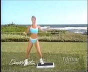 Denise Austin wearing light blue 2 piece from aerobic classic