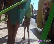 The Sexy Ibizan Ass Parade - epic Bikini Wedgies - upskirt no knickers bald cunt from beach walking