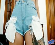 Amazing Bubble Butt on Tall Slim Brunette in Cheeky Denim Shorts from tall and short full