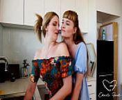 Laney eats out Charlie's pussy while her hand is stuck in the sink and she is at her mercy. from fun nsfw tiktok by a cutie with sexy hairy pussy