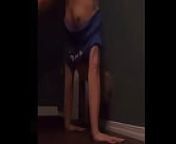 Teen doing a handstand with nip slip from femefun com do