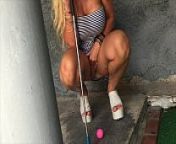 Hot Blonde &quot;kelley Cabbana&quot; fingers pussy in PUBLIC mini golf from public mini skirt