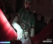 Rubbernurse Agnes - jade green clinic nurse dress with mask, gloves, clear PVC apron - blowjob, handjob, a little spanking, analfisting and final cumshot from glove handjob blowjob