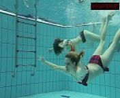 Nastya and Libuse sexy fun underwater from boys swimming fun naked