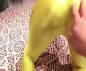 Blonde Sucks and Rides Big Dick in Yellow Leggings and Gets Powerful Cumshot from santa bani sex blouse