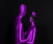 Two hot Zentai girls in different spandex colors playing with bondage ropes from cameltoe lesbians