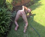 Inserting a hosepipe in my ass and cunt and squirting the water out from porn hose