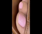 Closeup of wife's crazy cute pantyhose feet and pink toes from picth perfect nude