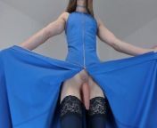 elegant skinny mistress with blue dress and lipstick huge cock cumshot from nadja milijancevic